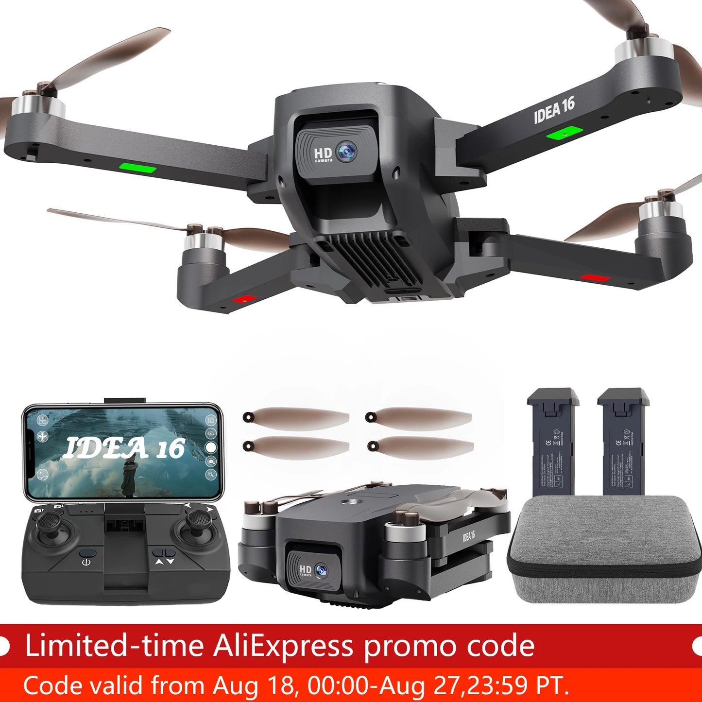 IDEA16 Drone with Camera 4K with Dual Camera 2 Batteries 5G WIFI RC Drone with Brushless Motor Optical Flow for Adult Children