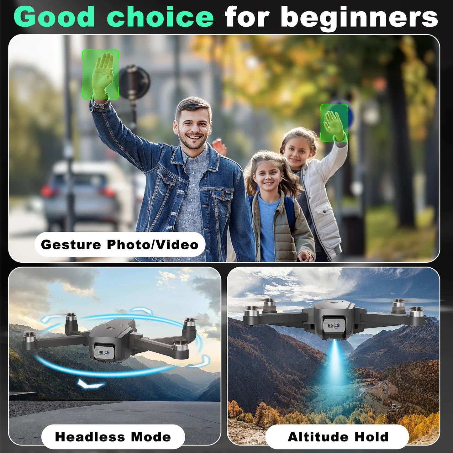 IDEA16 Drone with Camera 4K with Dual Camera 2 Batteries 5G WIFI RC Drone with Brushless Motor Optical Flow for Adult Children