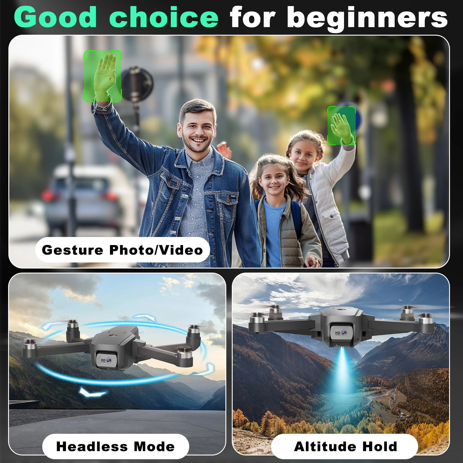 IDEA16 Drone with Camera 4K with Dual Camera 2 Batteries 5G WIFI RC Drone with Brushless Motor Optical Flow for Adult Children